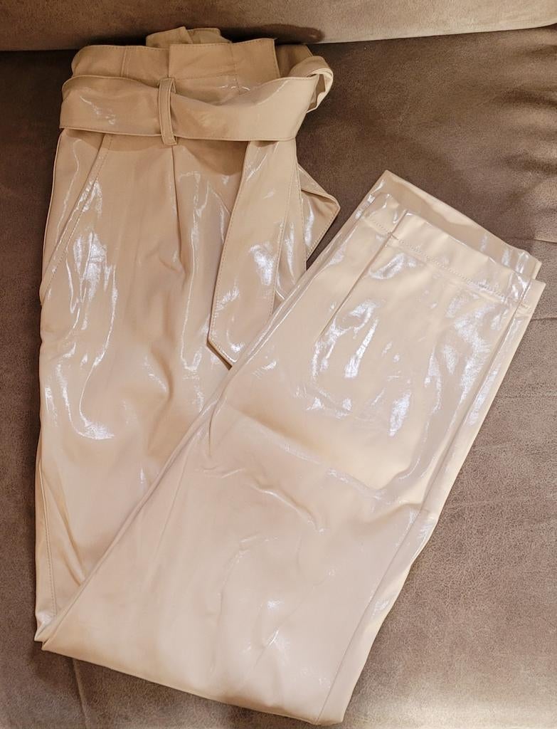Nieuw! Beige leren broek Shoeby XS-S, Kleding | Dames, Beige, Nieuw, Ophalen of Verzenden, Shoeby
