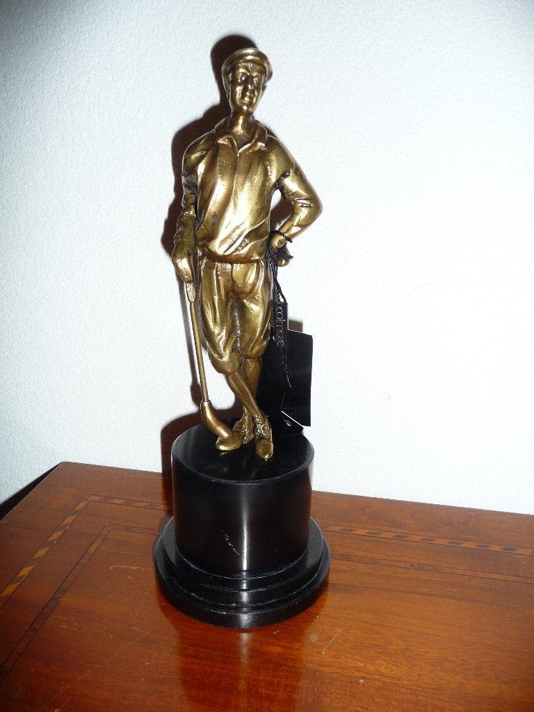 Nieuw beeld golfer golfspeler brons op sokkel., Ophalen of Verzenden, Beeld