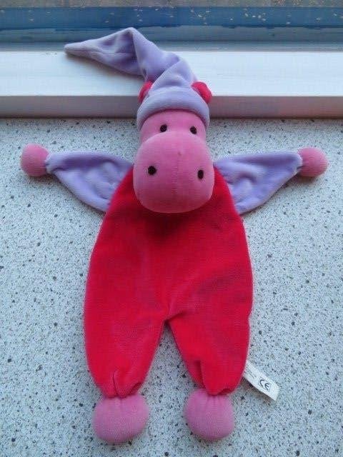 Knuffeldoek nijlpaard roze lila velours van Hema, Paard, Hema, Ophalen of Verzenden, Zo goed als nieuw