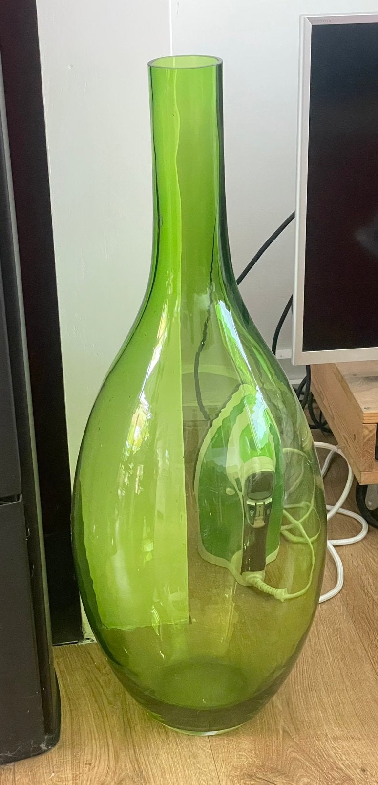 Grote groene fles/vaas, 70cm hoog, Ophalen, Zo goed als nieuw, Groen, Glas