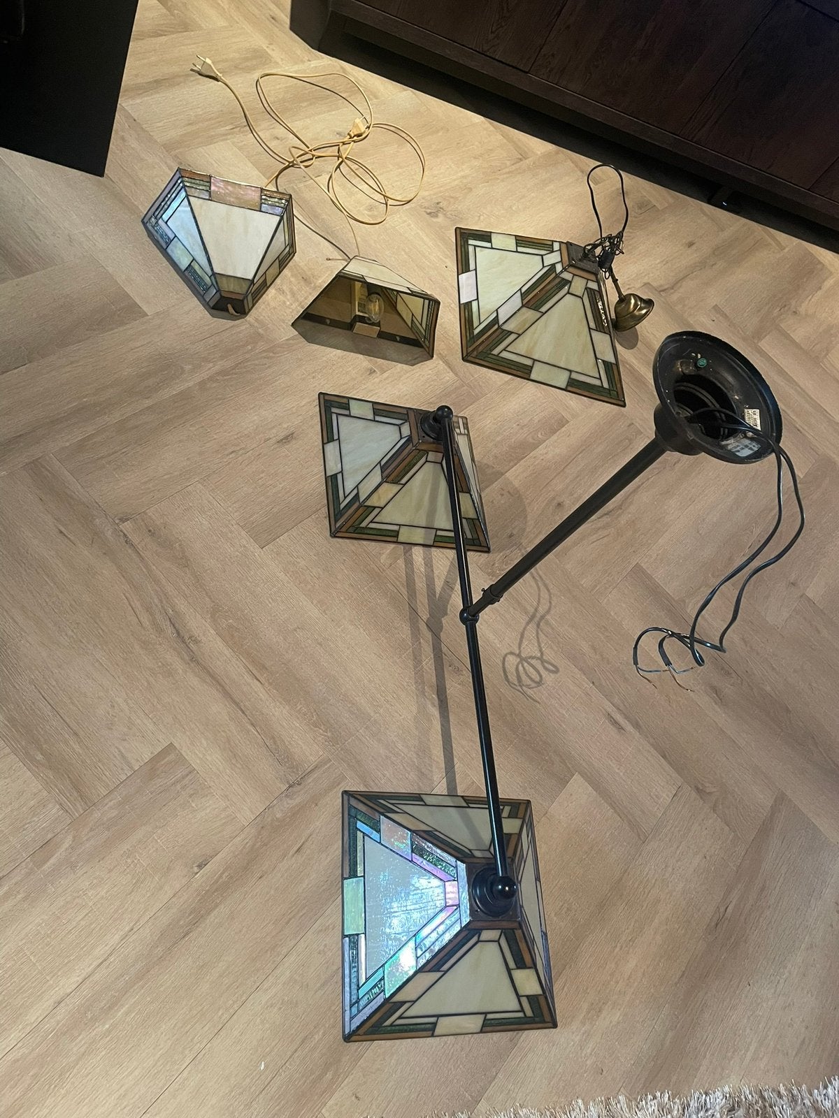Tiffany lampen glas in lood 4 delig, Ophalen, Gebruikt, Tiffany lamp, Overige stijlen