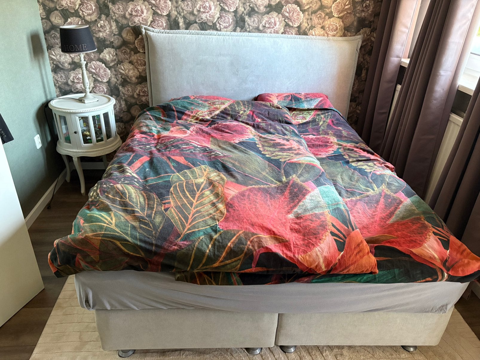 Grijze boxspring 160x200, Ophalen, Tweepersoons, 200 cm, 160 cm
