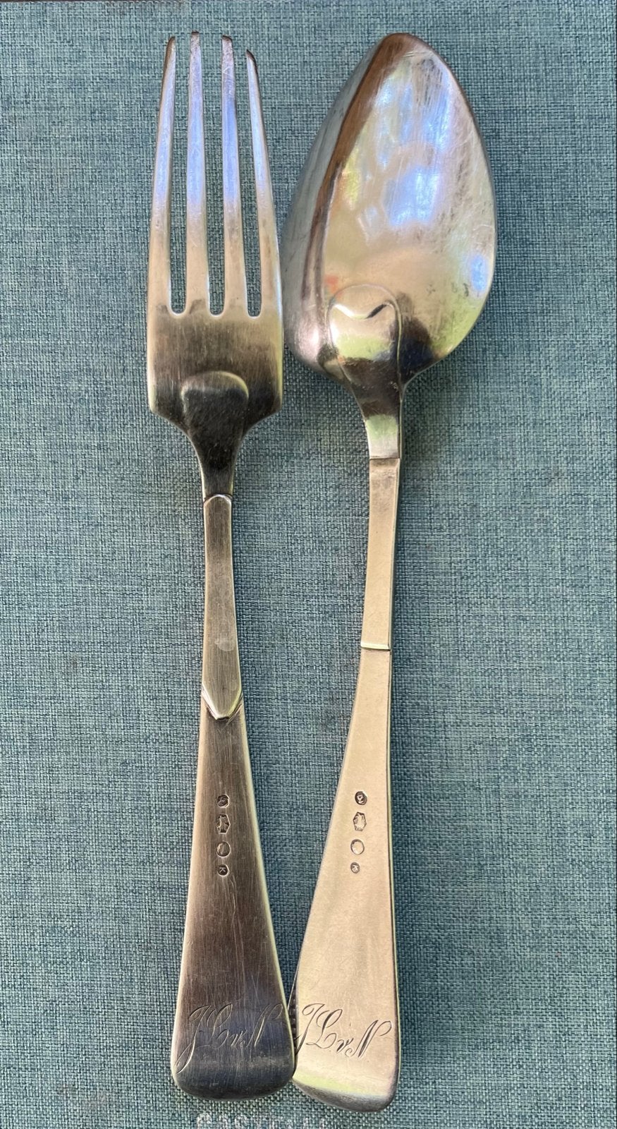Antiek zilveren vork en lepel set, Ophalen of Verzenden