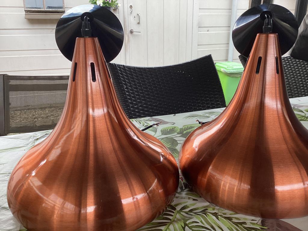 Twee koper kleurige Biljart lampen, Ophalen of Verzenden, Zo goed als nieuw, Biljarttafel