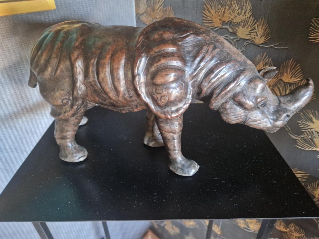 Vintage Mid 20e Eeuw Lederen Neushoorn Sculptuur, Antiek en Kunst, Ophalen of Verzenden