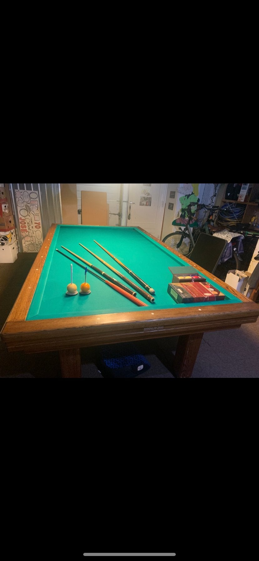 Complete Biljarttafel met accessoires en verlichting, Ophalen, Gebruikt, Biljarttafel