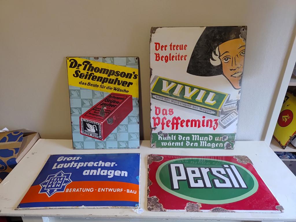 Mooie emaille borden Telefunken,Persil,Dr.Thompsons,Vivil, Verzamelen, Ophalen of Verzenden, Gebruikt, Reclamebord