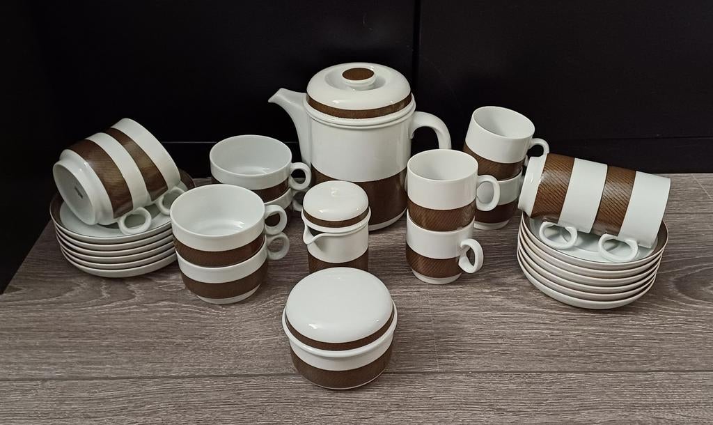 Vintage Thomas Servies Jaren '70 - Bruin/Wit Compleet, Ophalen