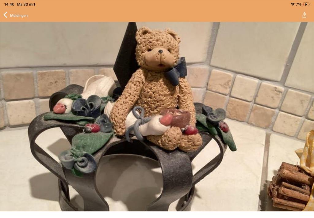Unieke handgemaakte Fimo klei decoratie met teddybeer, Verzamelen, Beelden en Beeldjes, Ophalen of Verzenden, Zo goed als nieuw