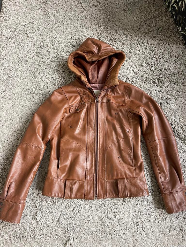 Stoer cognac bruin leren jack object maat M, Ophalen of Verzenden, Gedragen, Maat 38/40 (M), Bruin