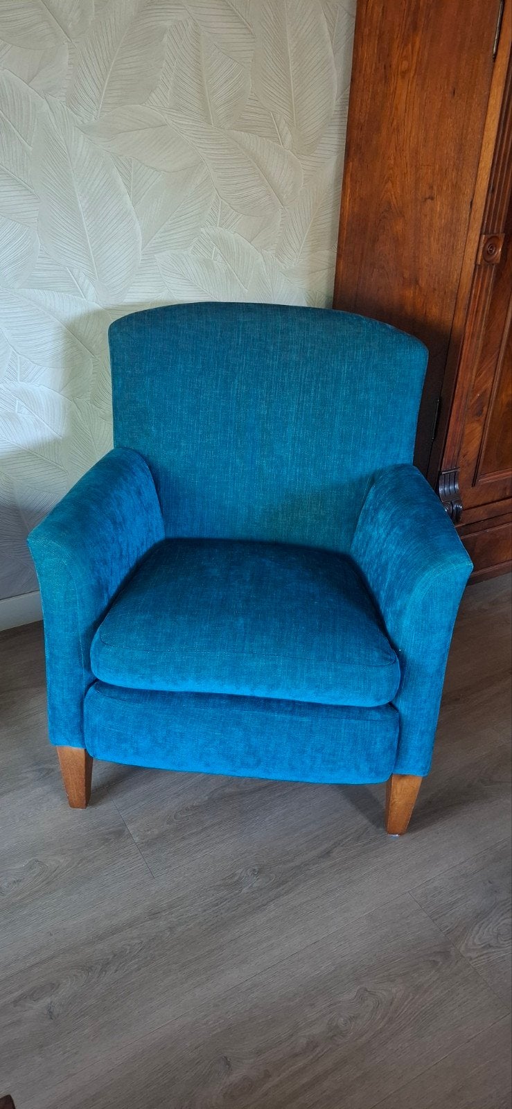Twee Bench fauteuils met verende rug - Blauw/Turquoise, Huis en Inrichting, Fauteuils, Modern, Comfortabel, Gebruikt, 75 tot 100 cm
