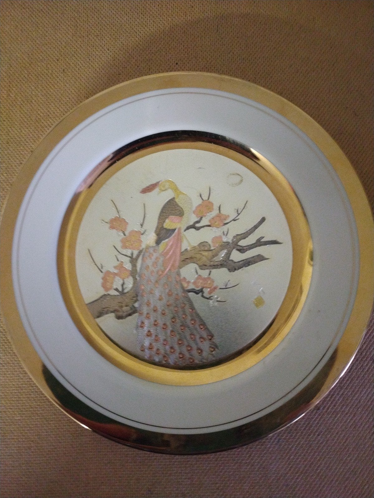 Dynasty Chokin Art Decoratieve Plaat - Pauw (24K Goud), Ophalen of Verzenden