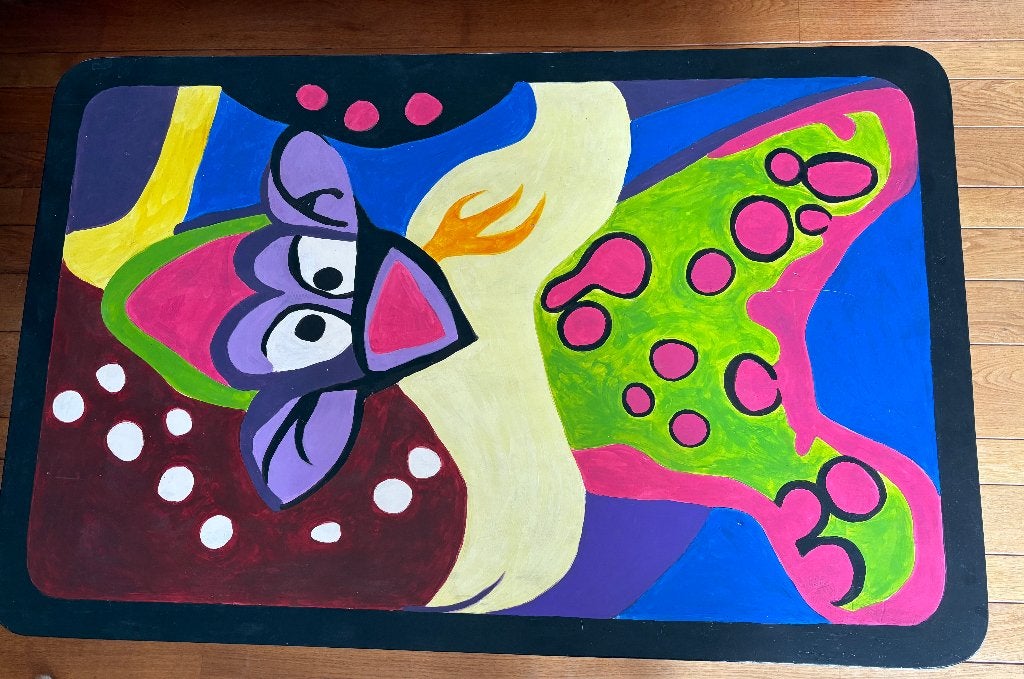 Op Karel Appel geïnspireerde, handbeschilderde salontafel, Ophalen