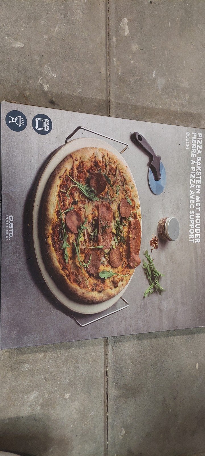 Nieuwe Pizza Baksteen met Houder - Ø 33cm, Ophalen, Nieuw, Gusta, Steen/keramiek