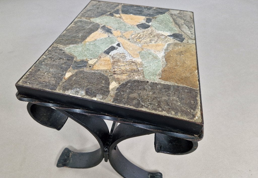 Mid-Century Bijzettafel | Smeedijzer en Leisteen, Ophalen, Vintage, Gebruikt, Meerkleurig