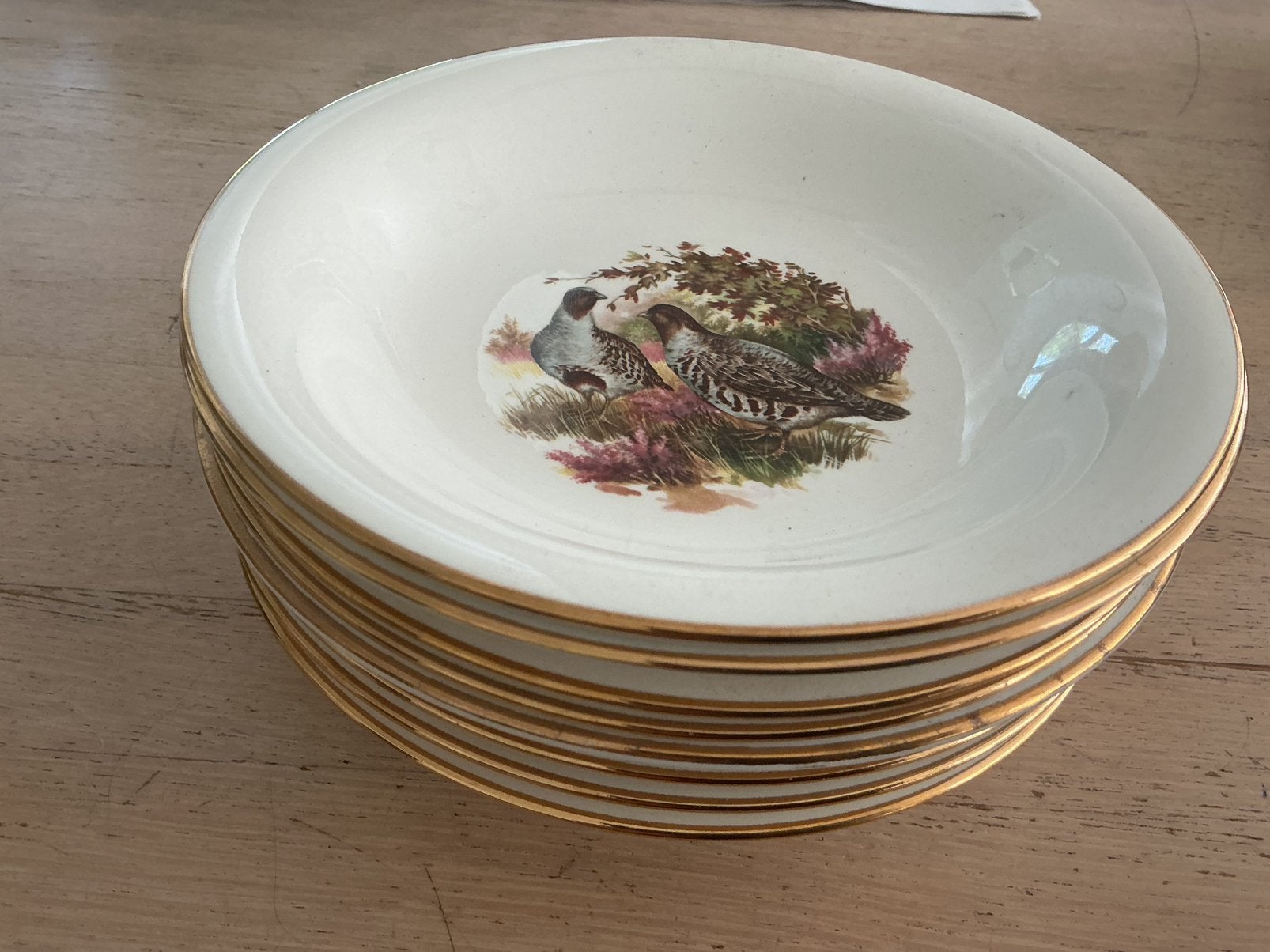 8 puntgave vintage soepborden met vogel afbeeldingen, Ophalen of Verzenden