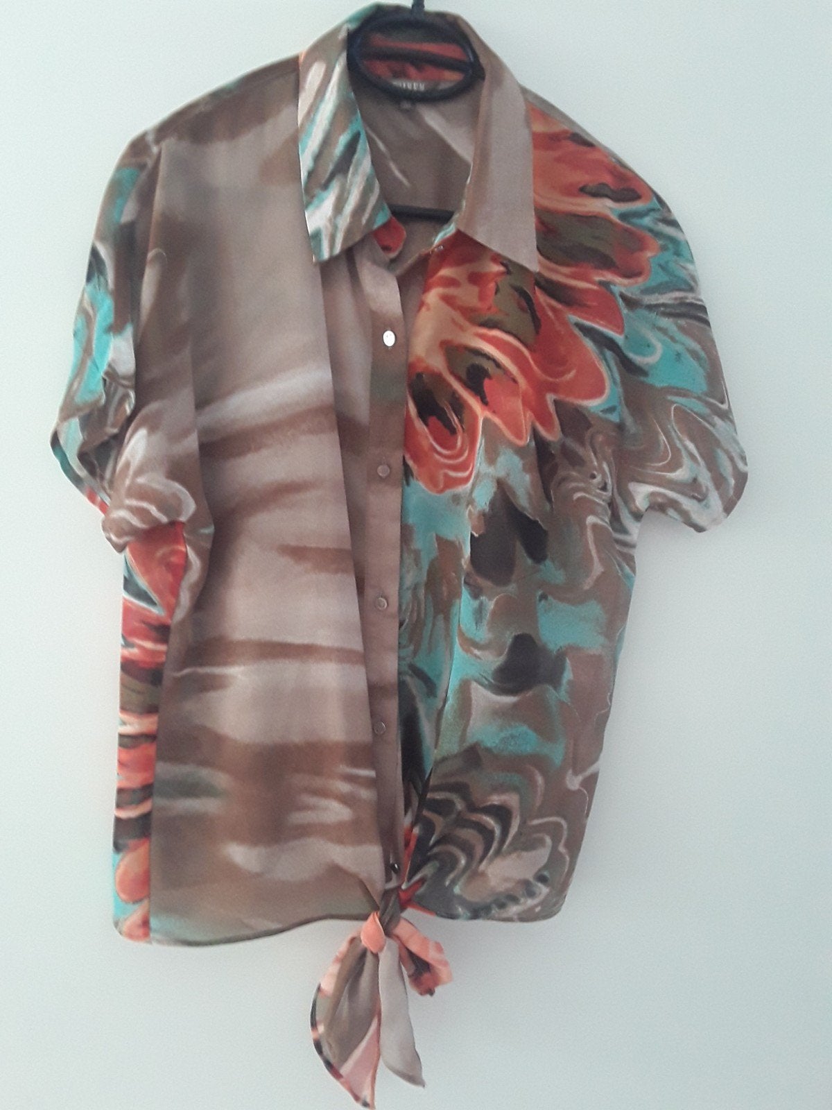 Blouse dun zomer Given S/M taupe met dessin voile, Ophalen of Verzenden, Zo goed als nieuw