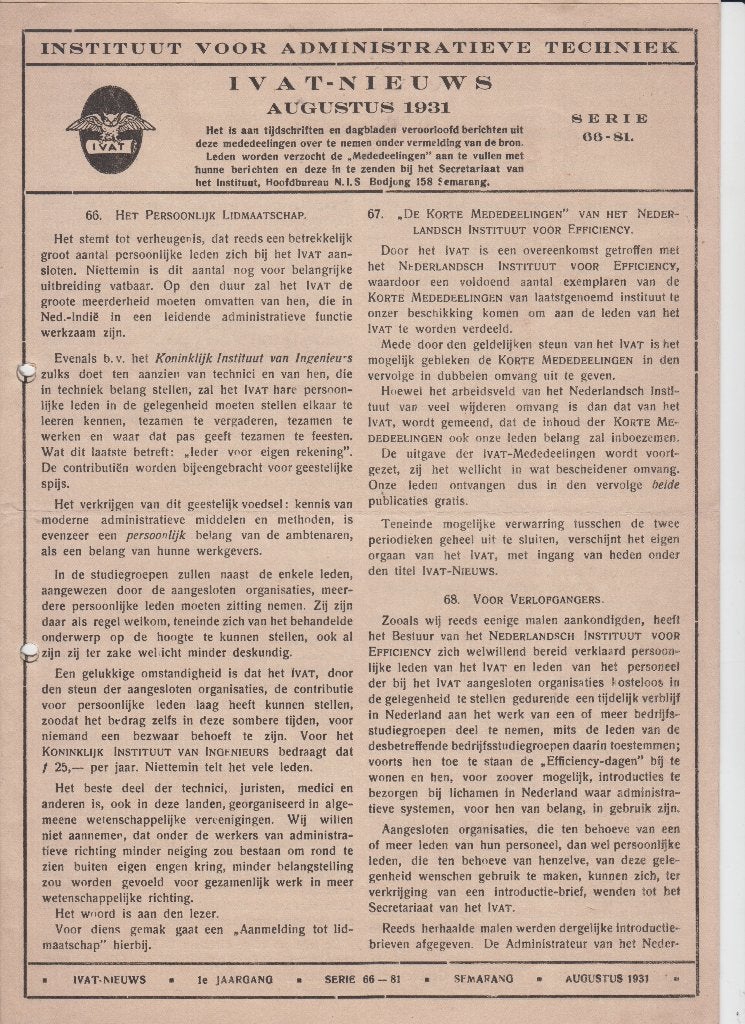 S218 ivat nieuws 1931 semarang 8 blz normalisatie ned indie, Ophalen of Verzenden, Gebruikt