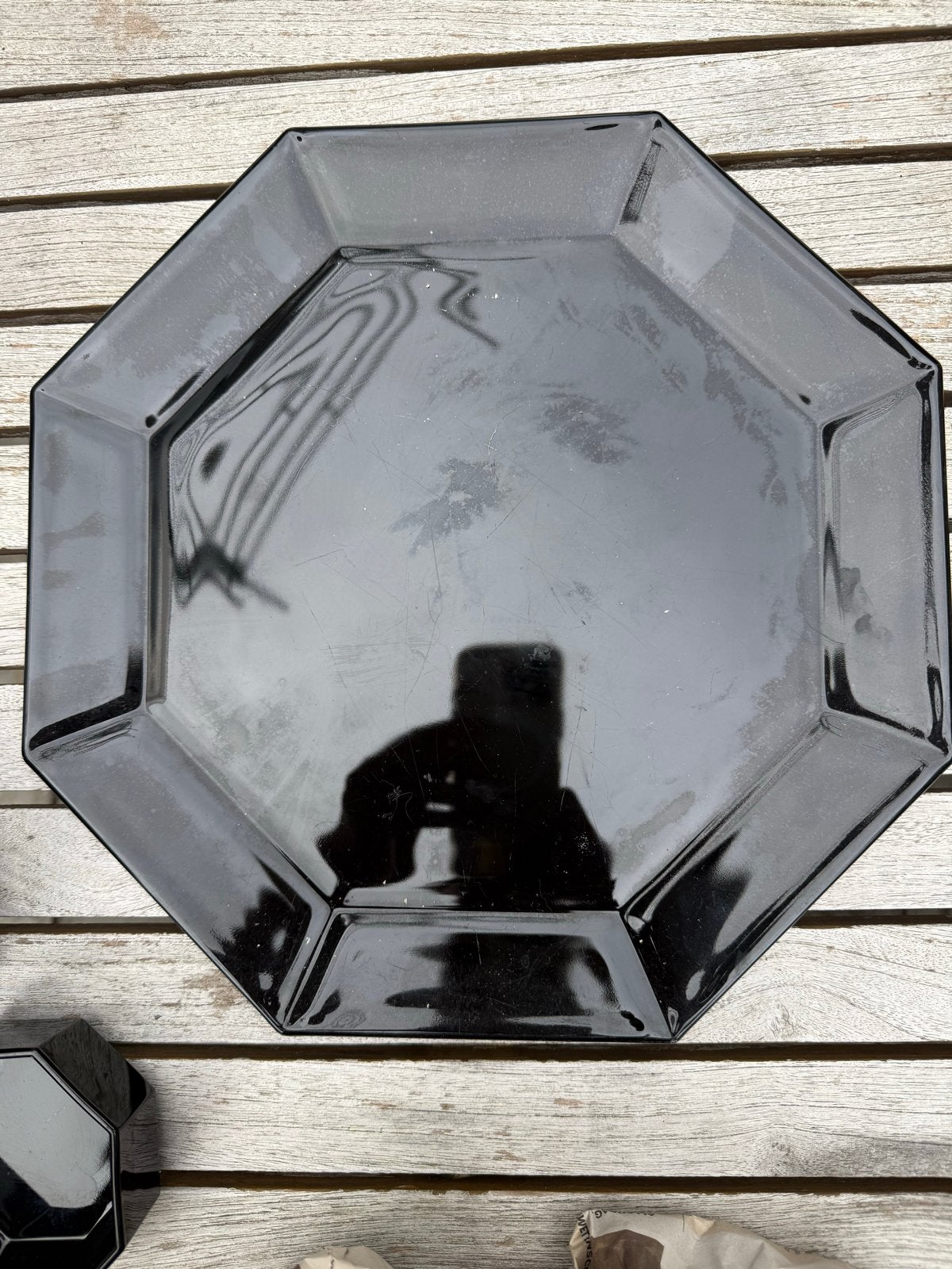 Zwart achthoekig schaal arcoroc Octime, Huis en Inrichting, Ophalen, Vintage, Glas, Schaal of Schalen