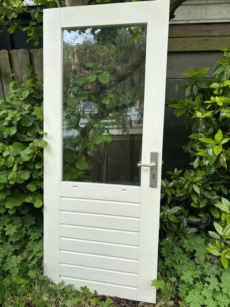 Buitendeur met dubbelglas en klink - Gebruikt, Doe-het-zelf en Verbouw, Deuren en Horren, Ophalen, Gebruikt, 80 tot 100 cm, Buitendeur