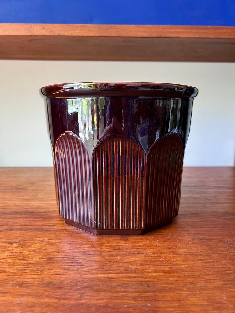 Vintage bloempot paars/bruin, Ophalen, Rond, Zo goed als nieuw, Aardewerk