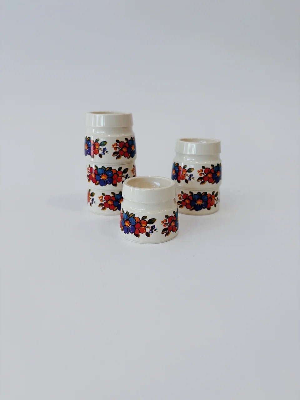 SET VAN 6 VINTAGE EIERDOPJES | EMSA - FLORAL, -, -, Overige typen, Ophalen of Verzenden