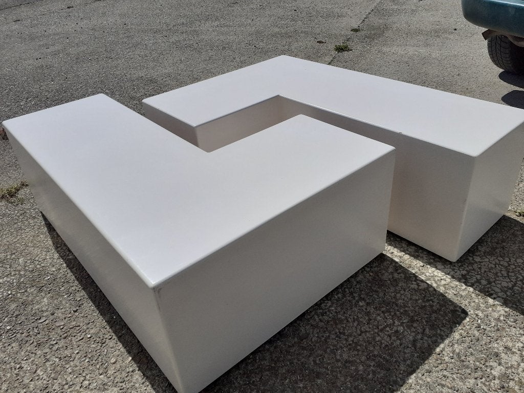 salontafel wit 2 delig op wieltjes jaren 80 design retro, Ophalen, Hout, Gebruikt, ?