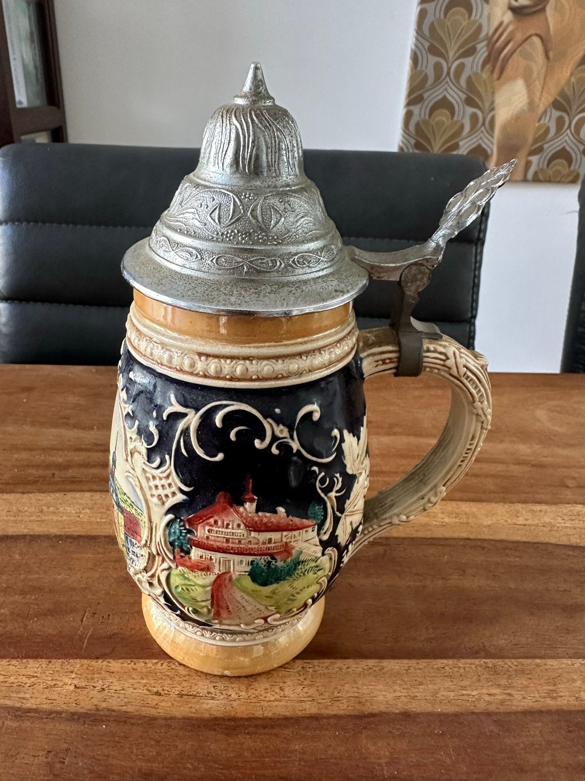 Vintage Duitse Bierpul met Tin Deksel - Bamberg, Ophalen of Verzenden