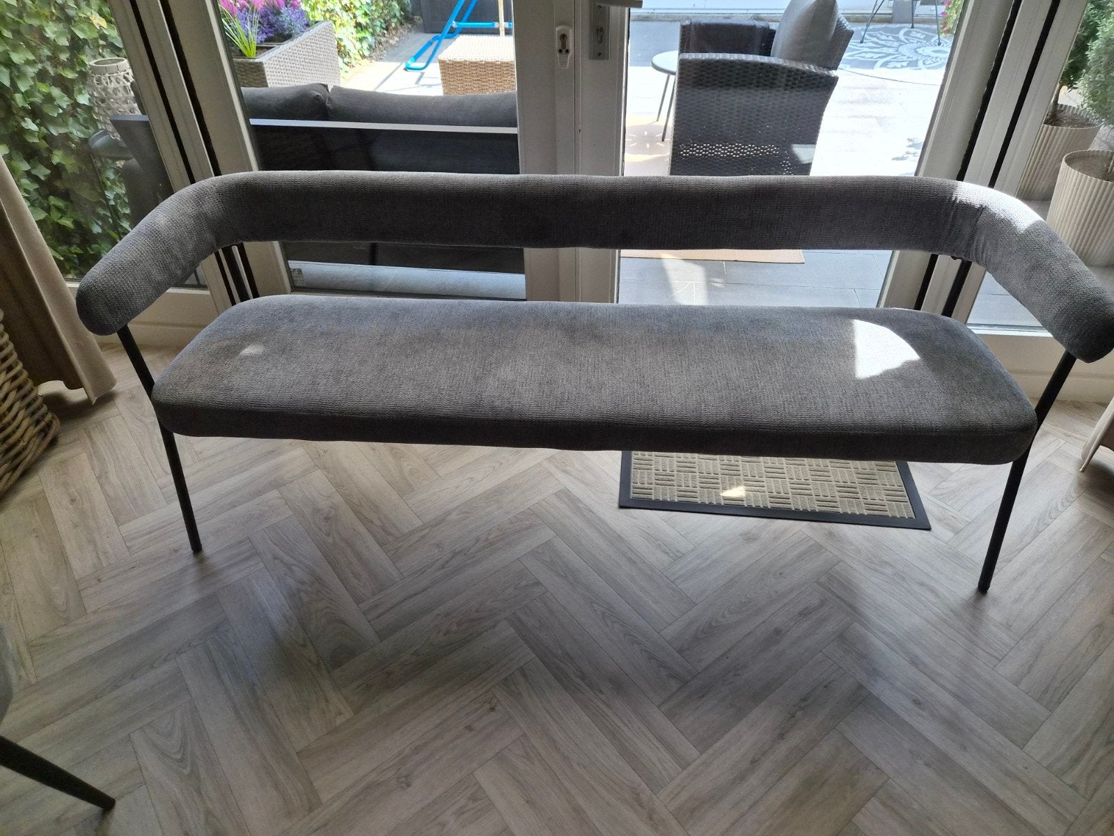 Eettafel bankje grijs, Ophalen of Verzenden, 75 tot 100 cm, Tweepersoons, 150 tot 200 cm