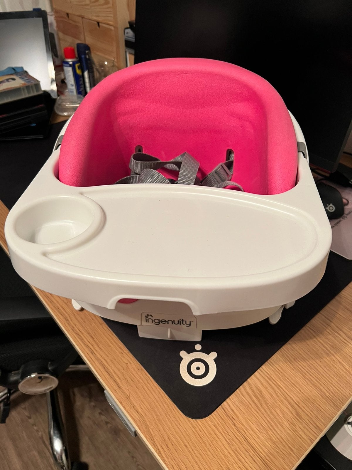 Ingenuity Baby Base 2-in-1 babyzitje met eetblad – roze/wit, Ophalen, Gebruikt, Overige typen, Afneembaar eetblad