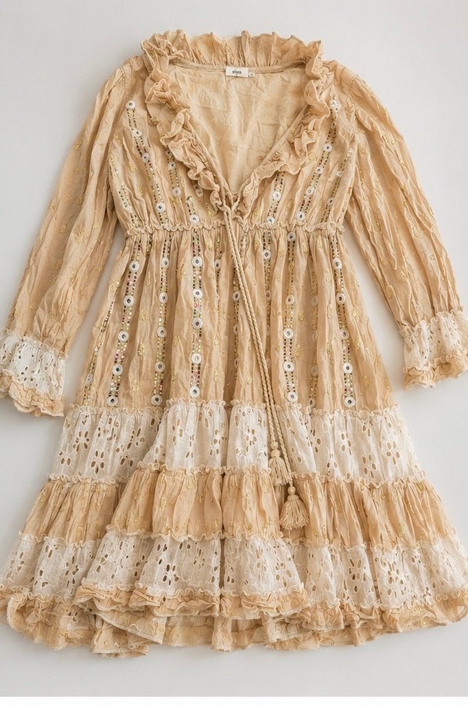 Siya Jurk - Boho Stijl - Maat M, Ophalen of Verzenden, Gedragen, Maat 38/40 (M), Beige
