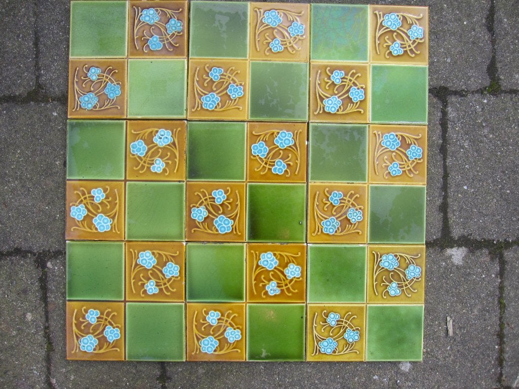 35 stuks antieke wandtegels 15x15cm jugendstil/art nouveau, Ophalen
