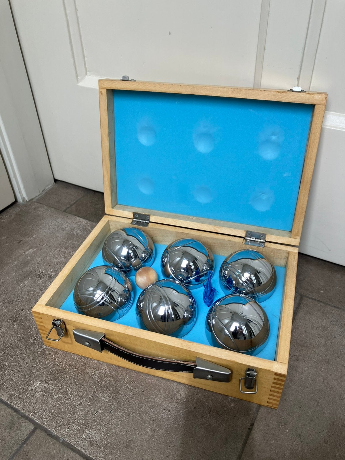 Jeu de boules ballen in houten koffer, Sport en Fitness, Bowlen, Ophalen of Verzenden, Zo goed als nieuw, Bal