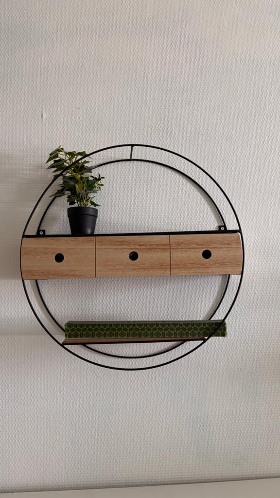 Ronde wandplank met lades en metalen frame, Ophalen, Hout, Zwart, Zo goed als nieuw