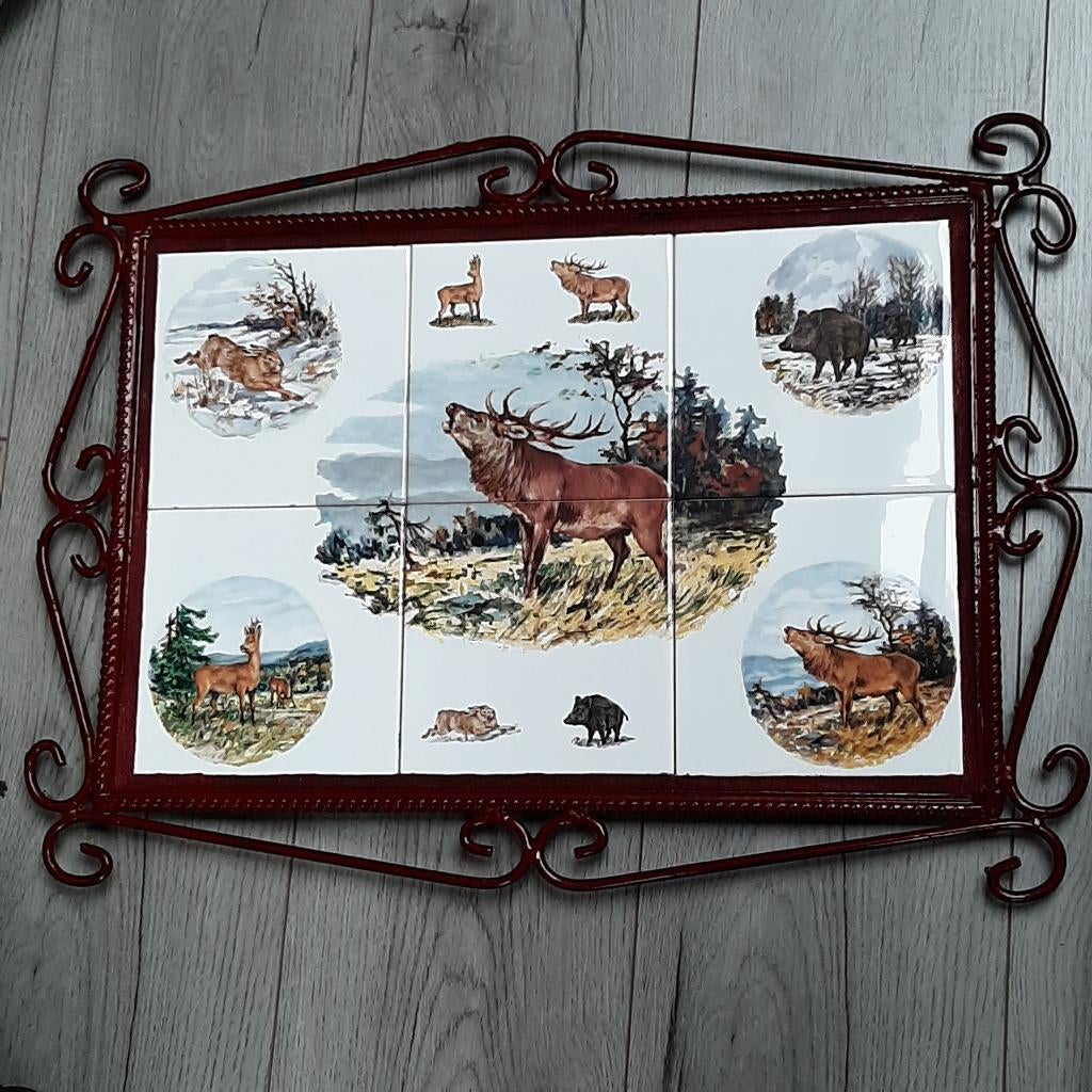 Tegeltableau hert / haas / zwijn met rand ( giet ) ijzer, Ophalen