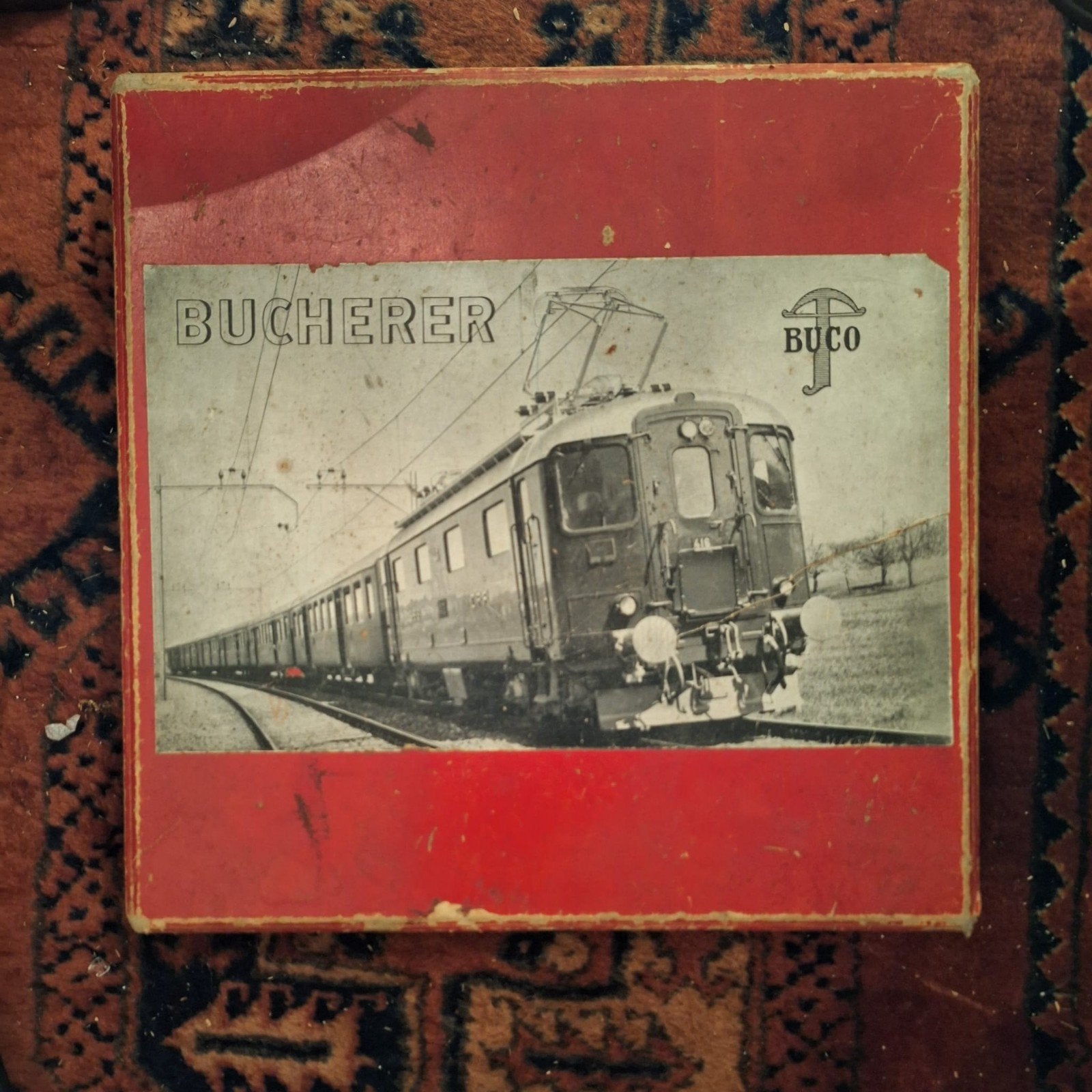 BUCO/Bucherer Blikken Trein Spoor 0 met Loc 212 en 2 Wagons, Hobby en Vrije tijd, Ophalen, Gelijkstroom, Overige merken