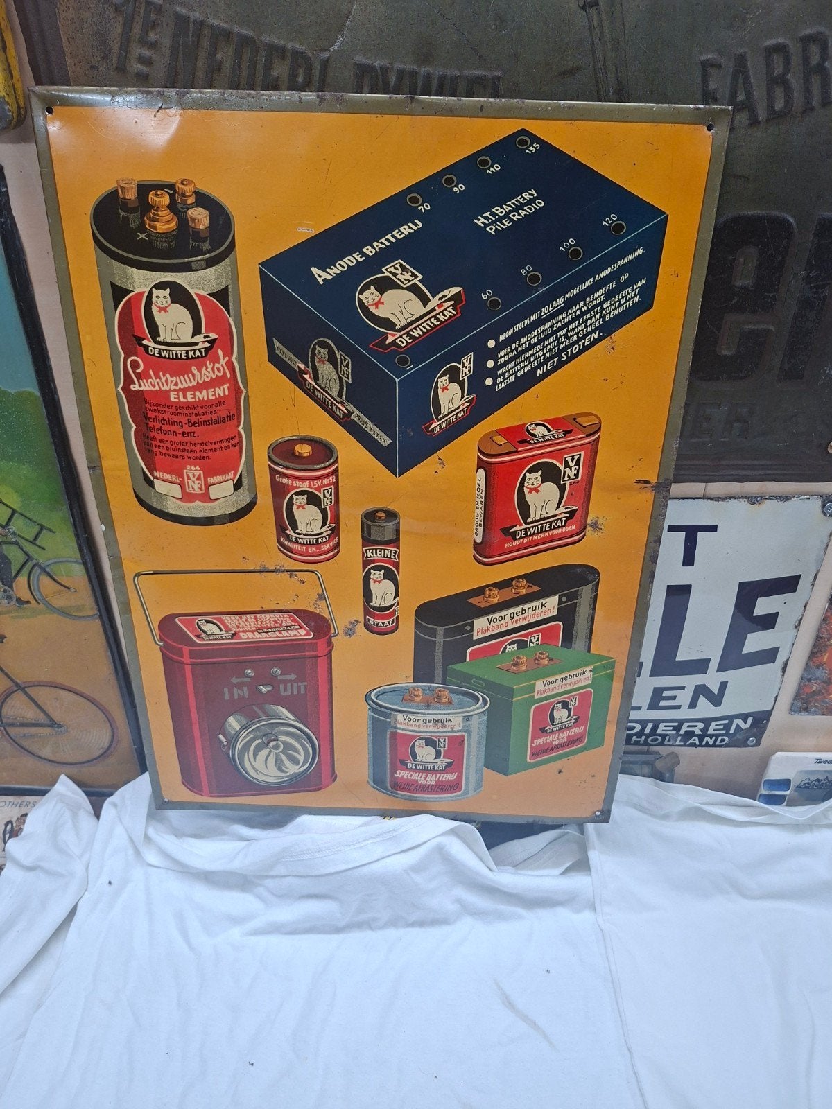 witte kat reclamebord, Verzamelen, Ophalen, Reclamebord