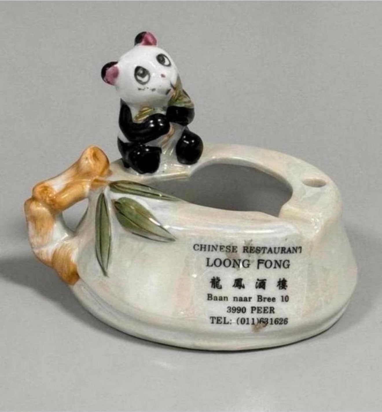 Vintage asbak bamboe stronk met panda Loong Fong belgie, Ophalen of Verzenden, Zo goed als nieuw, H, H