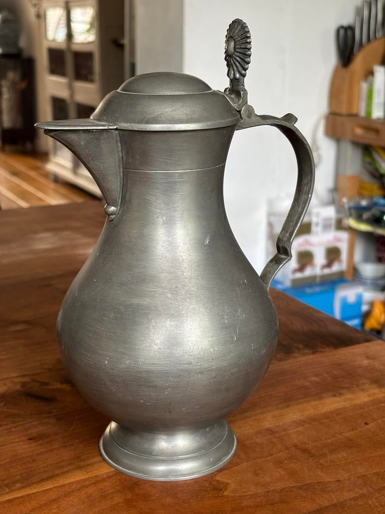 Antieke tinnen kan met scharnierend deksel, Antiek en Kunst, Antiek | Tin, Ophalen of Verzenden