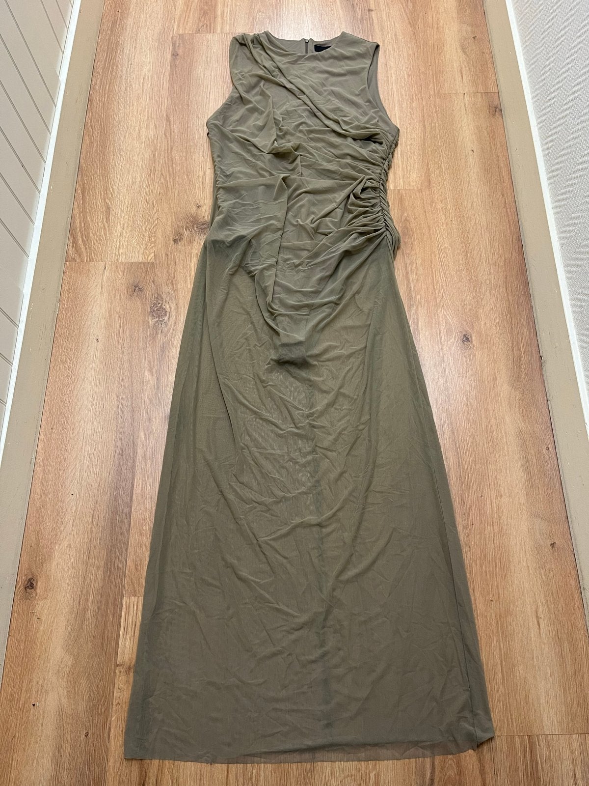 Zara Maxi Jurk Mesh Bodycon Khaki Groen Maat XL, Maat 46/48 (XL) of groter, Ophalen of Verzenden, Zo goed als nieuw, Onder de knie