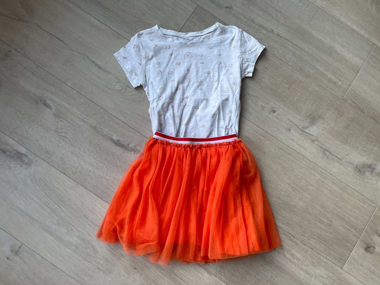 Koningsdag outfit rokje HEMA + T-shirt Zeeman maat 134/140, Ophalen of Verzenden, Zo goed als nieuw, Meisje, Jurk of Rok