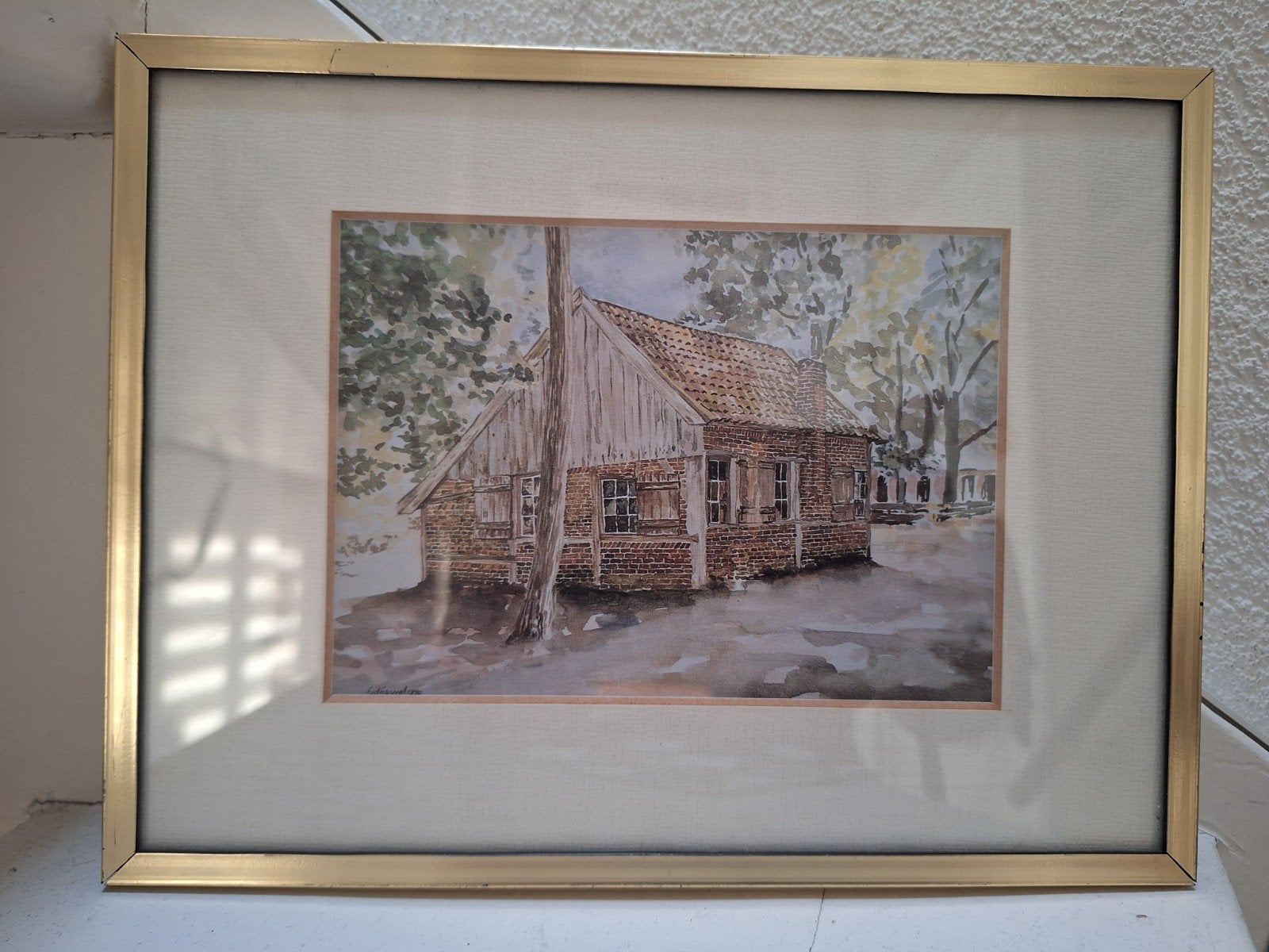 Frans van den Heuvel - Los Hoes (1990) - Ingelijste aquarel, Ophalen of Verzenden