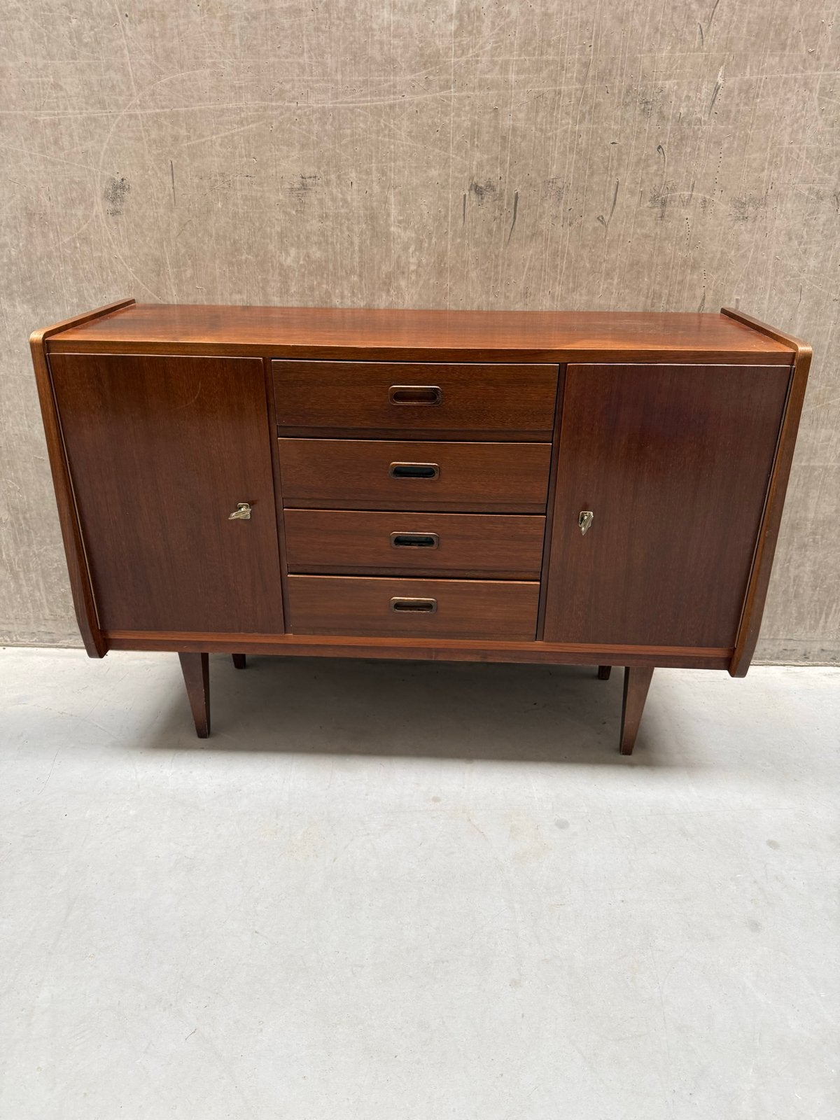 Vintage Deens Dressoir Jaren '60 met Lades en Deurtjes, Gebruikt, Ophalen of Verzenden, X, Minder dan 100 cm