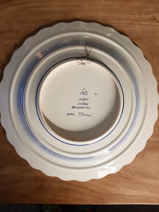 Handgeschilderd Delfts Blauw bord 'Naar P. Potter', Antiek en Kunst, Ophalen of Verzenden