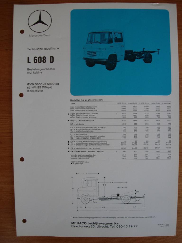 Mercedes 608 D Technische Specificatie Brochure 1979 608D, Zo goed als nieuw, Mercedes-Benz, Mercedes, Ophalen of Verzenden