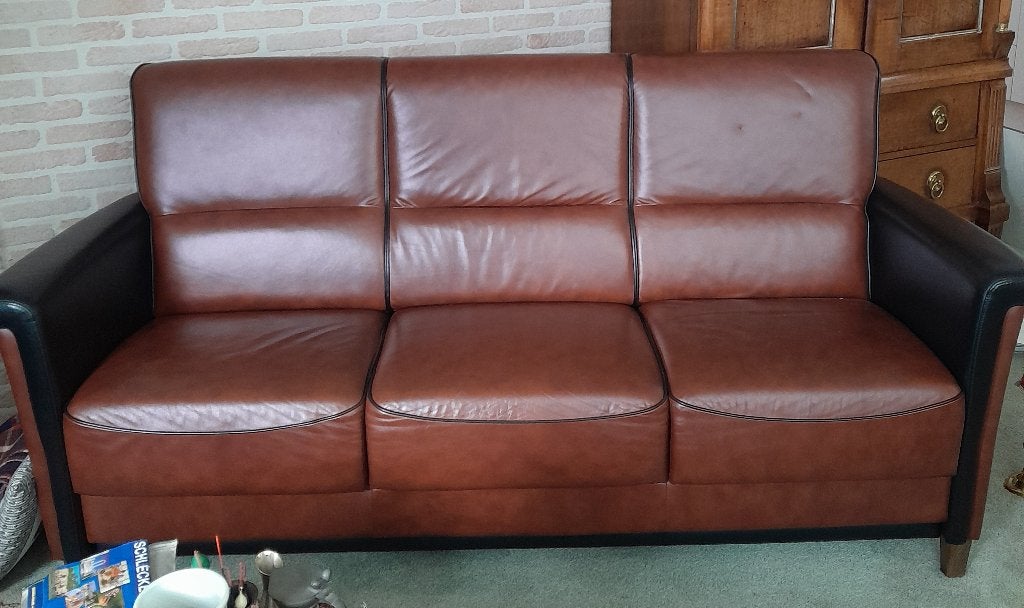 Leren bankstel, Huis en Inrichting, Banken | Bankstellen, Gebruikt, Vierpersoons of meer, 75 tot 100 cm, Leer, Ophalen