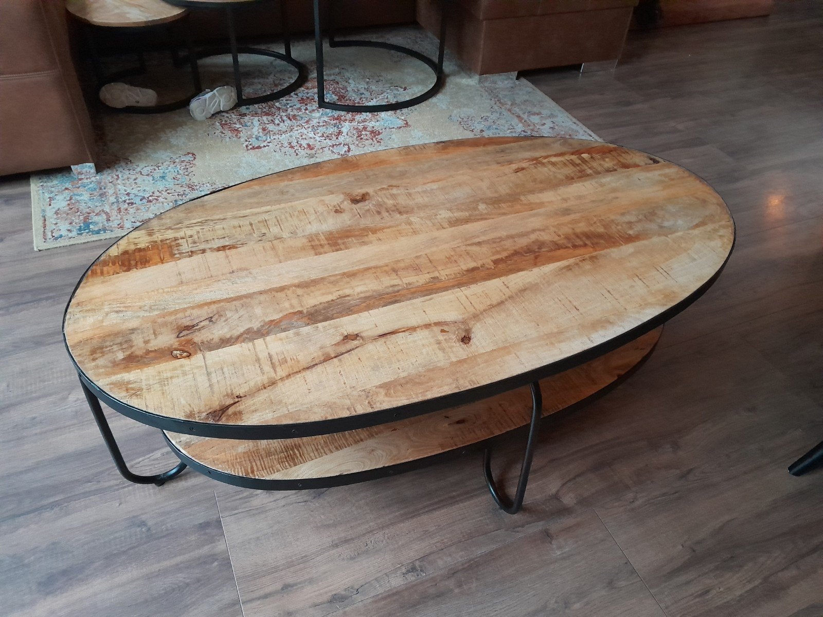 salontafel mangohout ovaal, 100 tot 150 cm, 50 tot 100 cm, Zo goed als nieuw, Ovaal