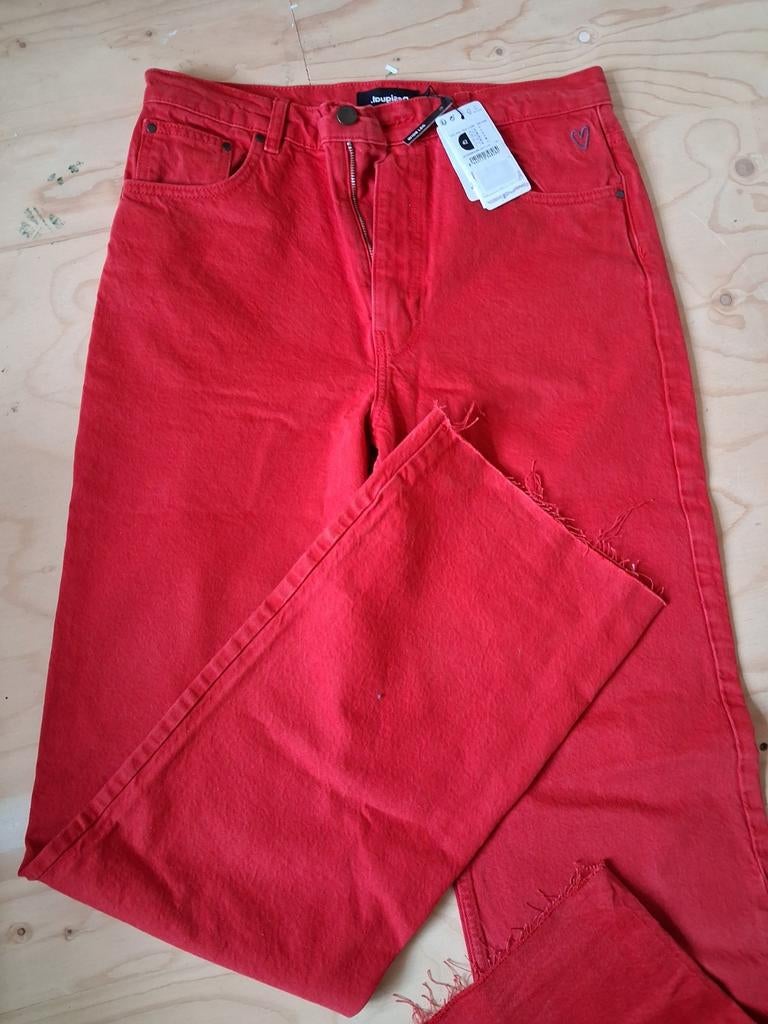 Desigual rode wide leg jeans - Maat 42, Maat 42/44 (L), Nieuw, Ophalen of Verzenden, Desigual