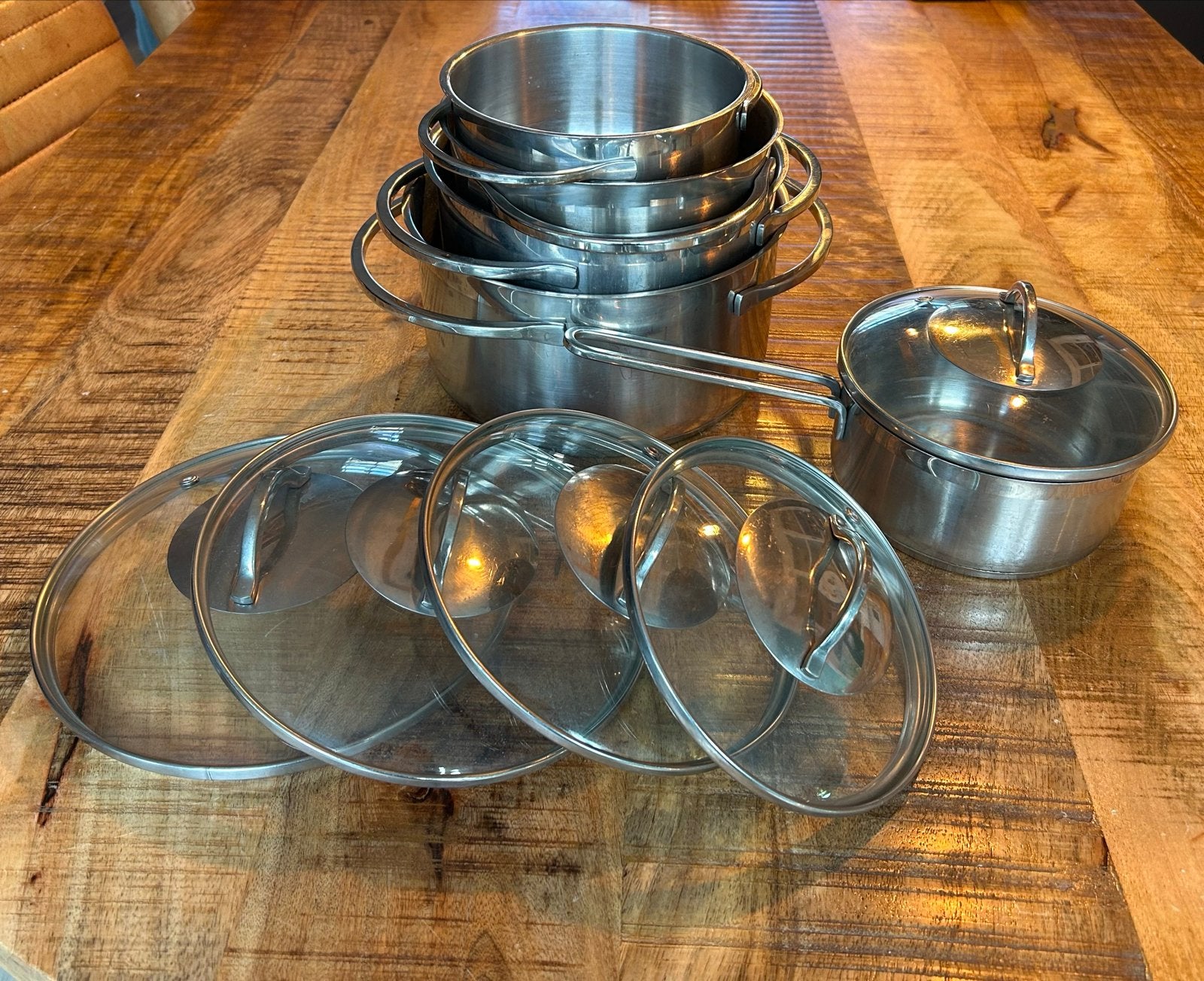 Art of Cooking Pannenset - RVS met glazen deksels, Ophalen, Gebruikt, Met deksel, Pannenset