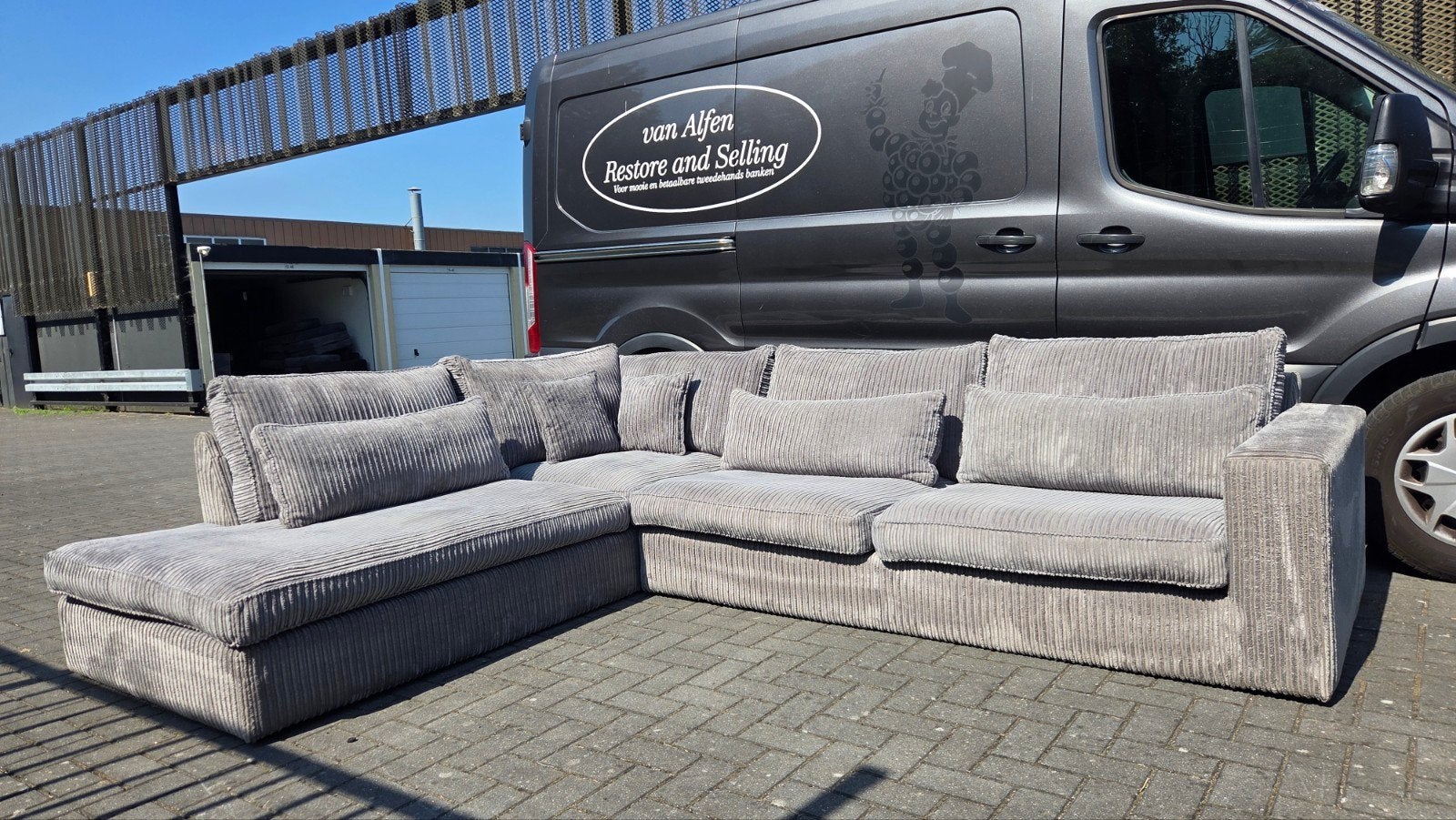 Geweldig Mooie Ribstof Loungebank (Grijs), Ophalen, Vierpersoons of meer